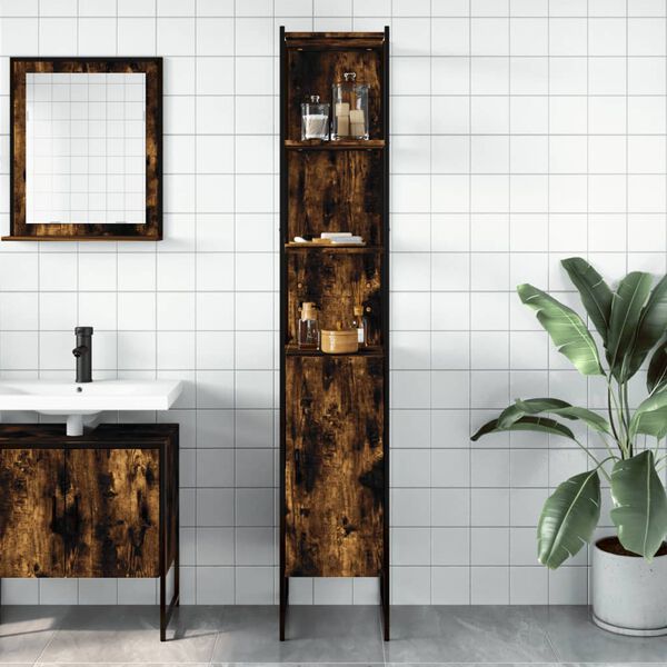 vidaXL Ντουλάπι Μπάνιου Καπνιστή Δρυς 33x33x185,5 εκ. Επεξεργ. Ξύλο