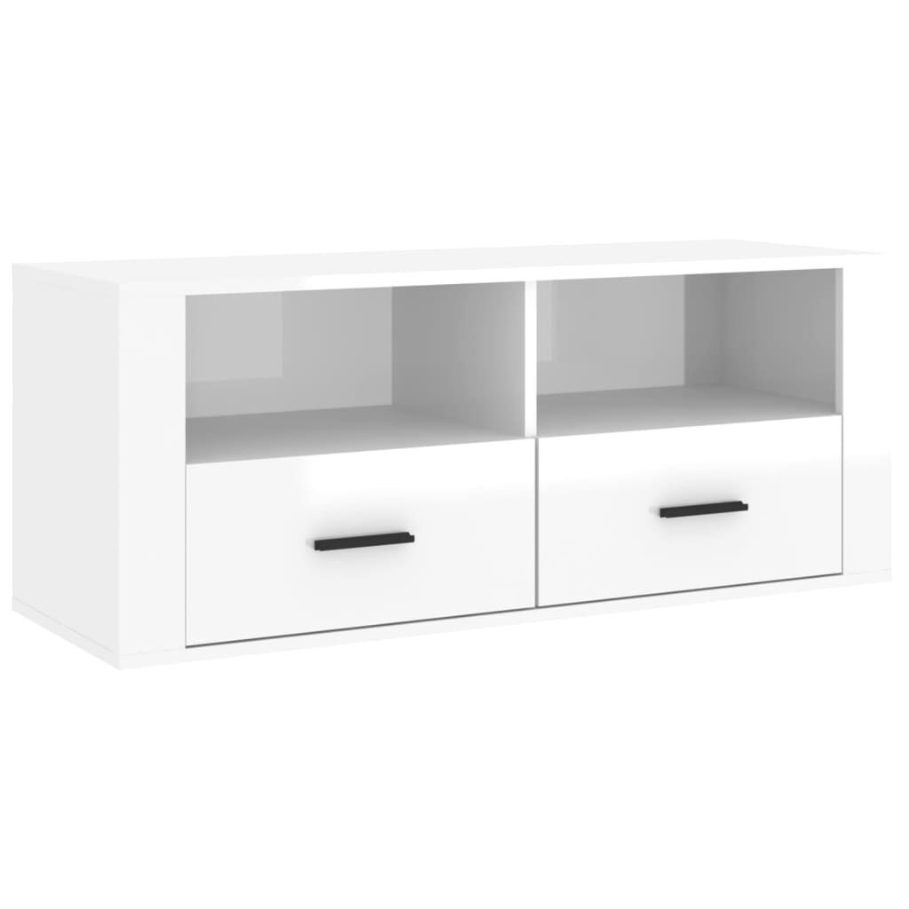 vidaXL Έπιπλο Τηλεόρασης Γυαλ. Λευκό 100x35x40 εκ. Επεξεργασμένο Ξύλο