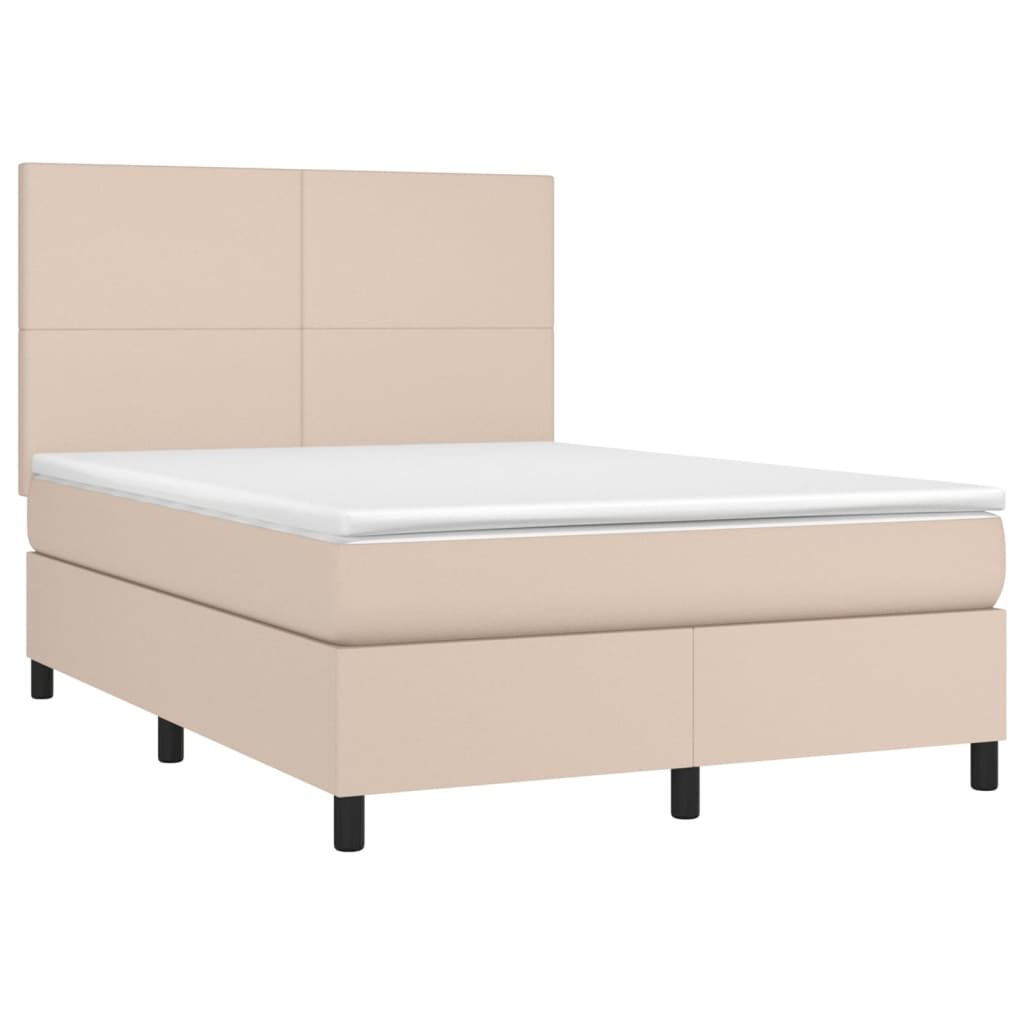 vidaXL Κρεβάτι Boxspring με Στρώμα Καπουτσίνο 140x190εκ.από Συνθ.Δέρμα