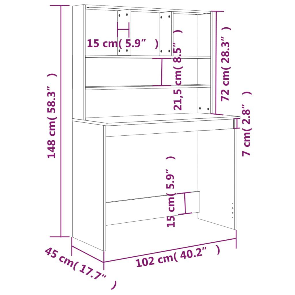 vidaXL Γραφείο με Ράφια Καπνιστή Δρυς 102x45x148 εκ Επεξεργασμένο Ξύλο