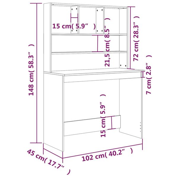 vidaXL Γραφείο με Ράφια Καπνιστή Δρυς 102x45x148 εκ Επεξεργασμένο Ξύλο