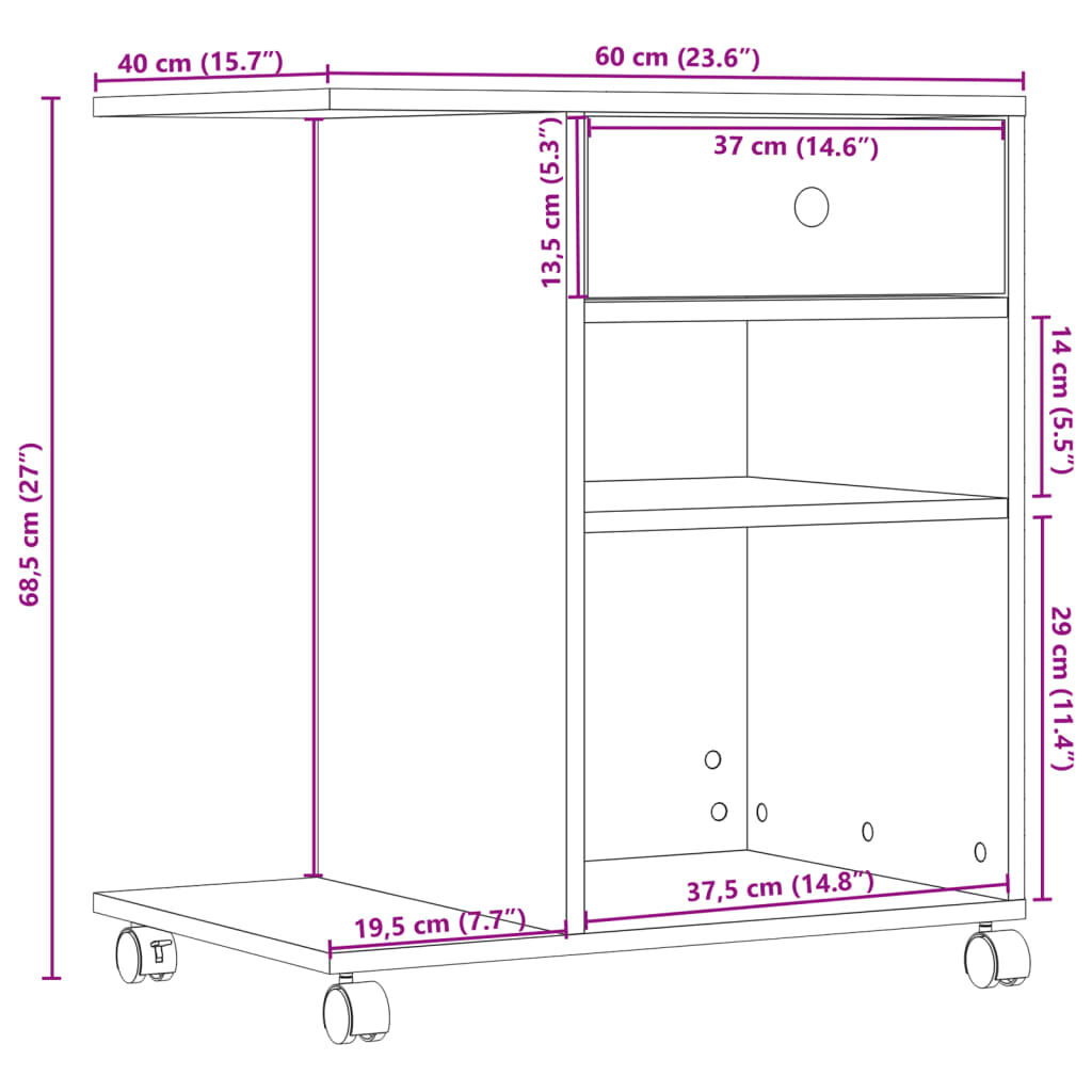 vidaXL Βάση Εκτυπωτή με Ρόδες Καπνιστή Δρυς 60x40x68,5 εκ.