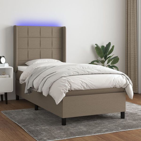 vidaXL &Kappa;&rho;&epsilon;&beta;ά&tau;&iota; Boxspring &mu;&epsilon; &Sigma;&tau;&rho;ώ&mu;&alpha; & LED Taupe 90x190 &epsilon;&kappa;. &Upsilon;&phi;&alpha;&sigma;&mu;ά&tau;&iota;&nu;&omicron;