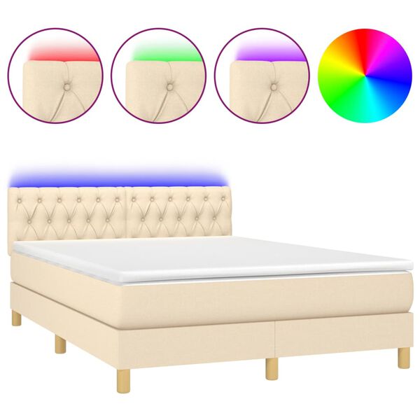vidaXL &Kappa;&rho;&epsilon;&beta;ά&tau;&iota; Boxspring &mu;&epsilon; &Sigma;&tau;&rho;ώ&mu;&alpha; & LED &Kappa;&rho;&epsilon;&mu; 140x190 &epsilon;&kappa;. &Upsilon;&phi;&alpha;&sigma;&mu;ά&tau;&iota;&nu;&omicron;