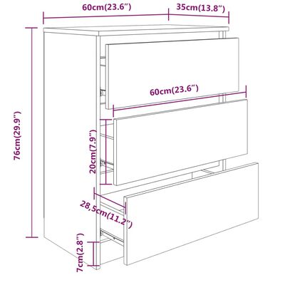 vidaXL Συρταριέρα Sonoma Δρυς 60 x 35 x 76 εκ. Επεξεργασμένο Ξύλο