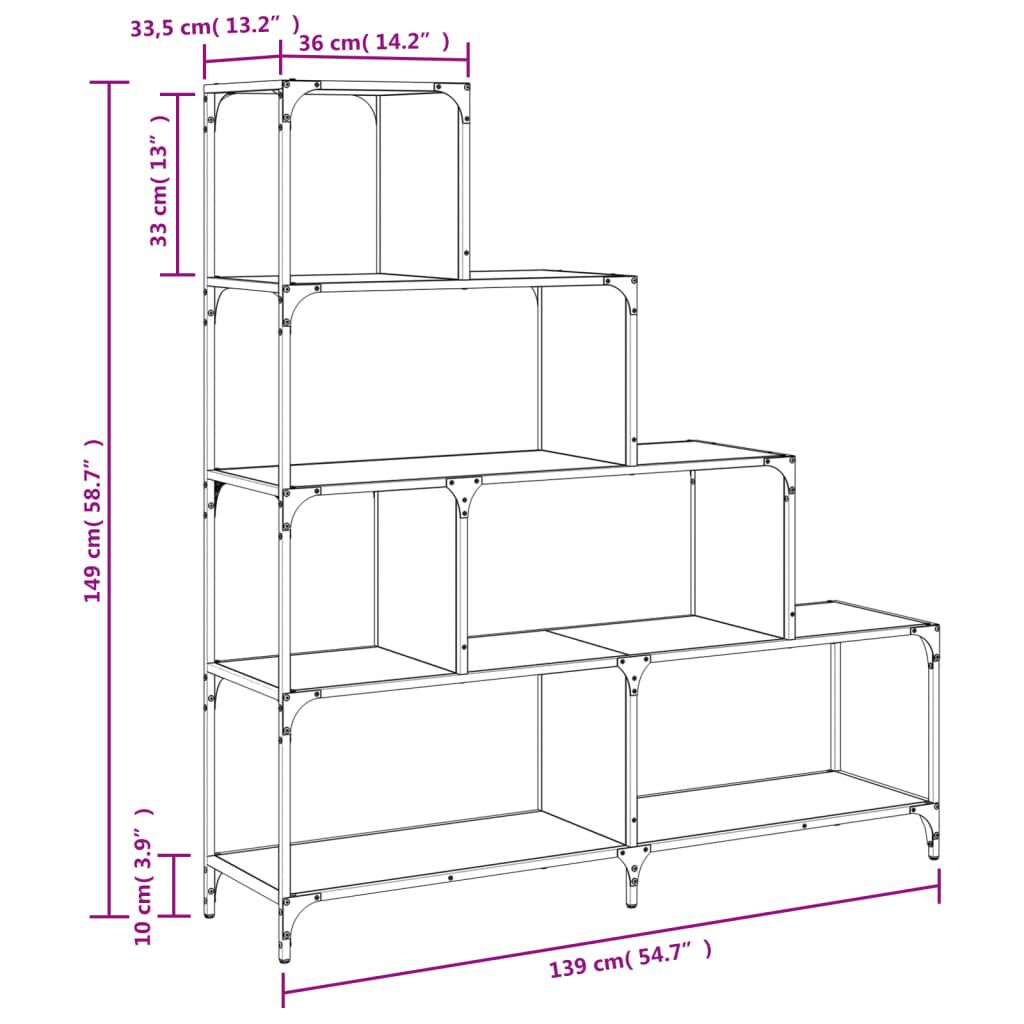 vidaXL Βιβλιοθήκη Σκάλα 4 Ράφια Καφέ 139x33,5x149 εκ. Επεξ. Ξύλο