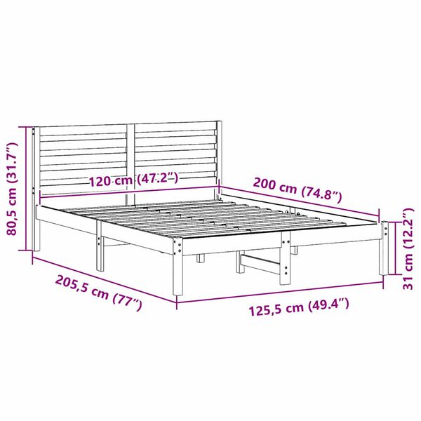 vidaXL Σκελετός Κρεβατιού Καφέ 120 x 200 cm Μασίφ ξύλο πεύκου