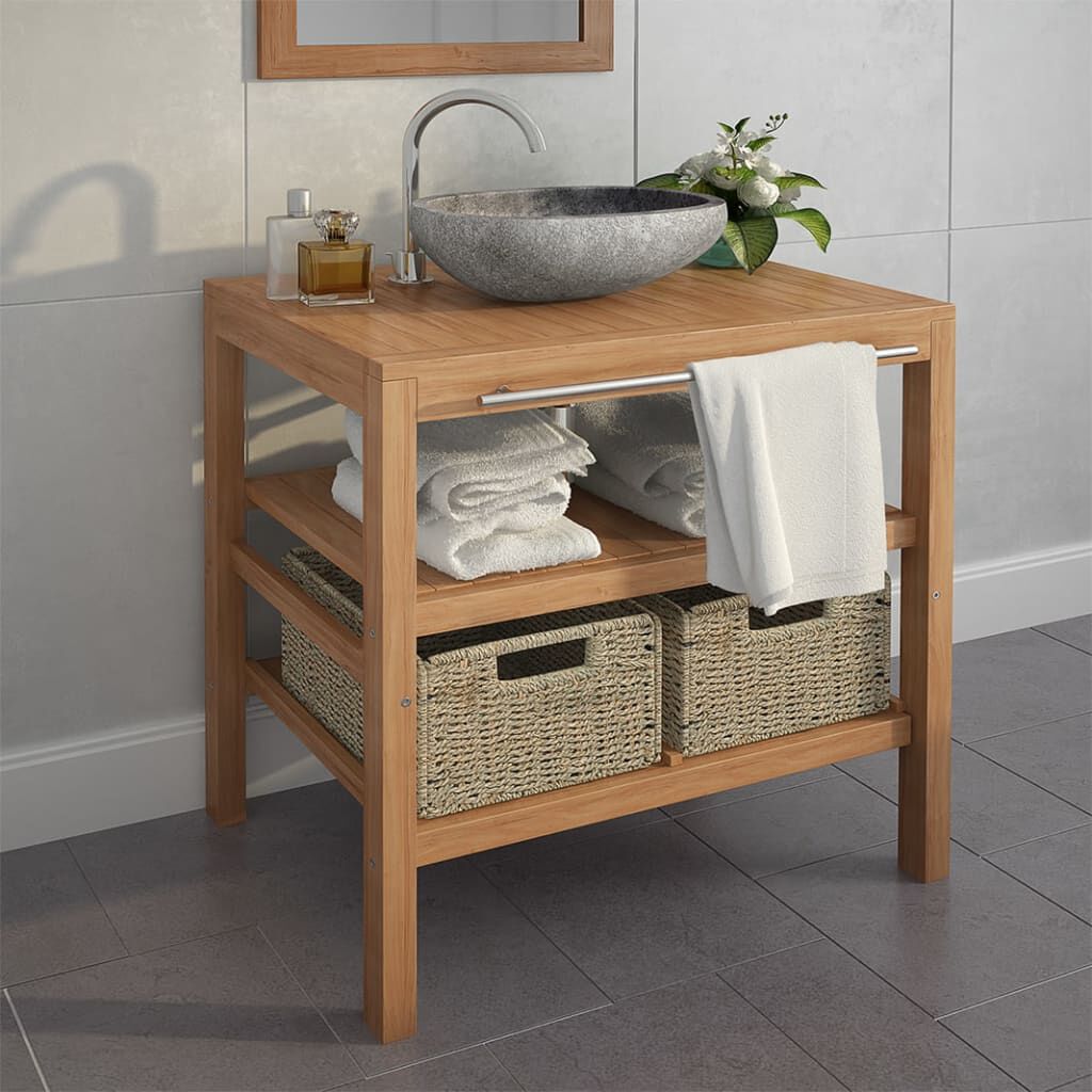 vidaXL Έπιπλο Μπάνιου 74x45x75 εκ. από Μασίφ Ξύλο Teak με 2 Καλάθια