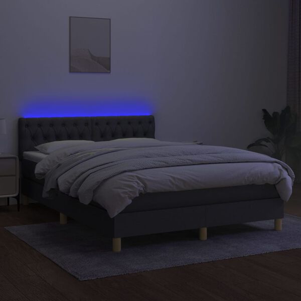 vidaXL &Kappa;&rho;&epsilon;&beta;ά&tau;&iota; Boxspring &mu;&epsilon; &Sigma;&tau;&rho;ώ&mu;&alpha; & LED &Sigma;&kappa;.&Gamma;&kappa;&rho;&iota; 140x190 &epsilon;&kappa; &Upsilon;&phi;&alpha;&sigma;&mu;ά&tau;&iota;&nu;&omicron;