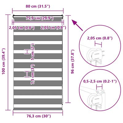 vidaXL Ζέβρα τυφλή Σκούρο Γκρι Πλάτος υφάσματος 75,9 εκ. Πολυεστέρας
