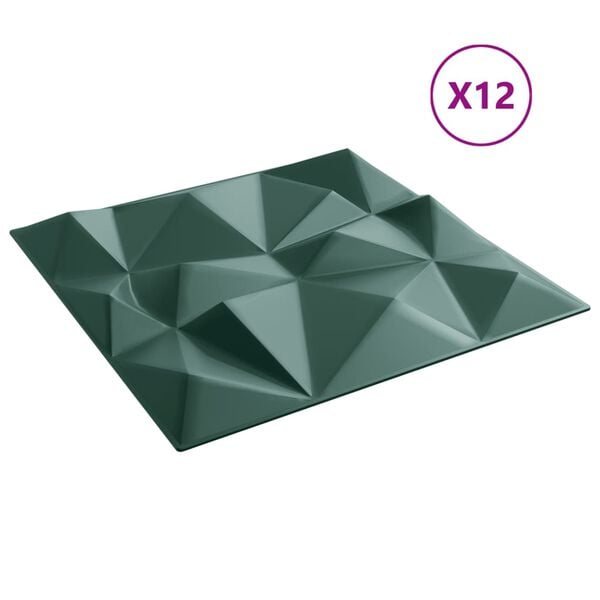 vidaXL Πάνελ Τοίχου 12 τεμ. Σχ. Διαμάντι Πράσινα 50x50εκ. 3 μ² από XPS