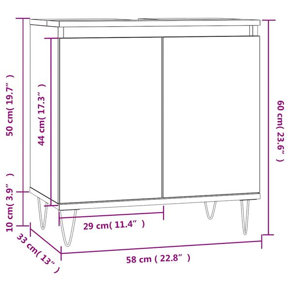 vidaXL Ντουλάπι Μπάνιου Καπνιστή Δρυς 58 x 33 x 60 εκ. Επεξεργ. Ξύλο