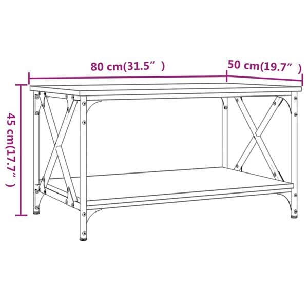 vidaXL Τραπεζάκι Σαλονιού Καφέ Δρυς 80x50x45 εκ. Επεξ. Ξύλο + Σίδηρος
