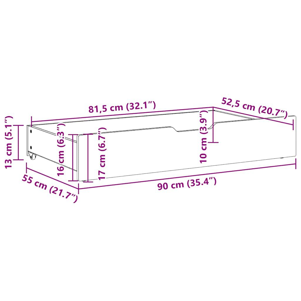 vidaXL Συρτάρια Κρεβατιού 2 τεμ 90x55x17 εκ Καφέ Κεριού Μασίφ Πεύκο