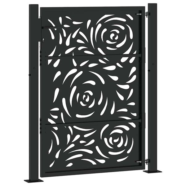 vidaXL Πύλη κήπου Μαύρη 105x130 cm Ατσάλινη φλόγα σχεδιασμού