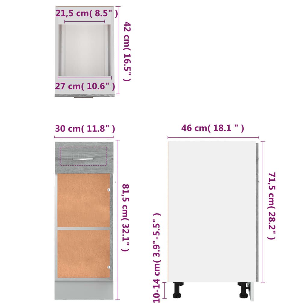 vidaXL Έπιπλο Με Συρτάρι Lyon Γκρι Sonoma 30x46x81,5εκ.