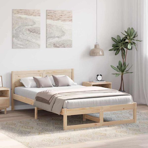 vidaXL Σκελετός Κρεβατιού Καφέ 135 x 190 cm Μασίφ ξύλο πεύκου
