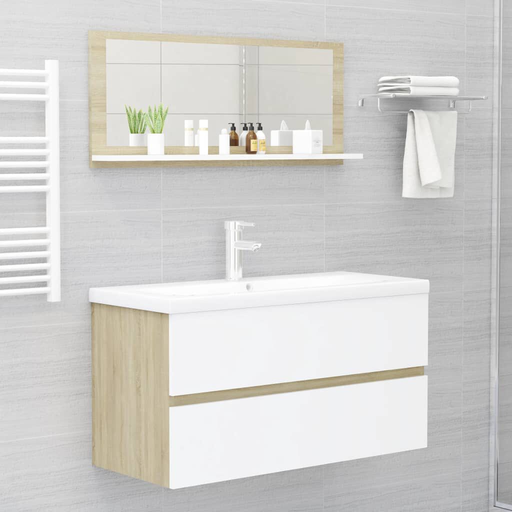 vidaXL Καθρέφτης Μπάνιου Λευκό/Sonoma Δρυς 90x10,5x37 εκ. Μοριοσανίδα