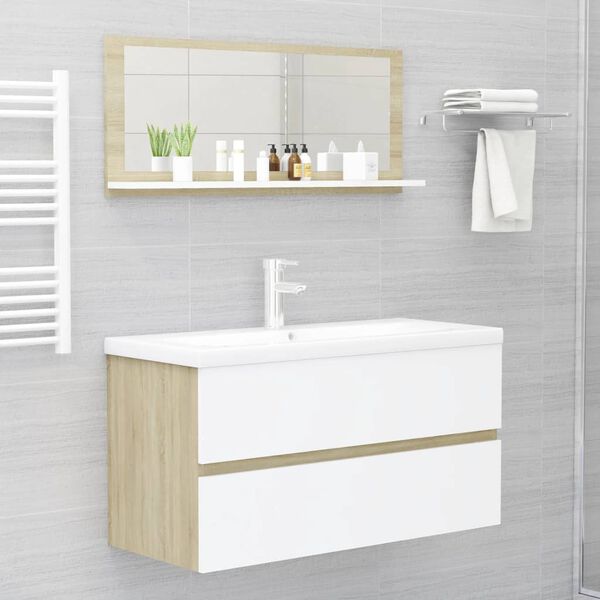vidaXL Καθρέφτης Μπάνιου Λευκό/Sonoma Δρυς 90x10,5x37 εκ. Μοριοσανίδα