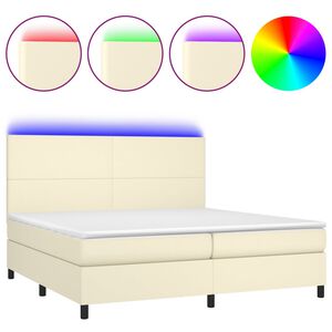vidaXL Κρεβάτι Boxspring με Στρώμα & LED Κρεμ 200x200 εκ. Συνθ. Δέρμα