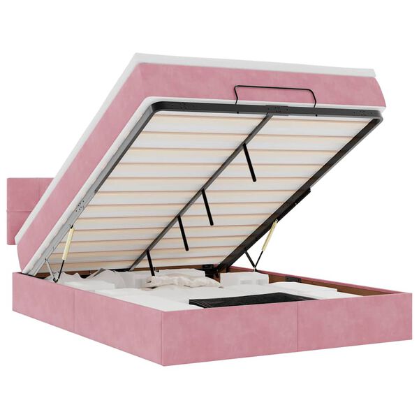 vidaXL Οθωμανικό κρεβάτι με στρώμα ροζ 140x190cm Βελούδο
