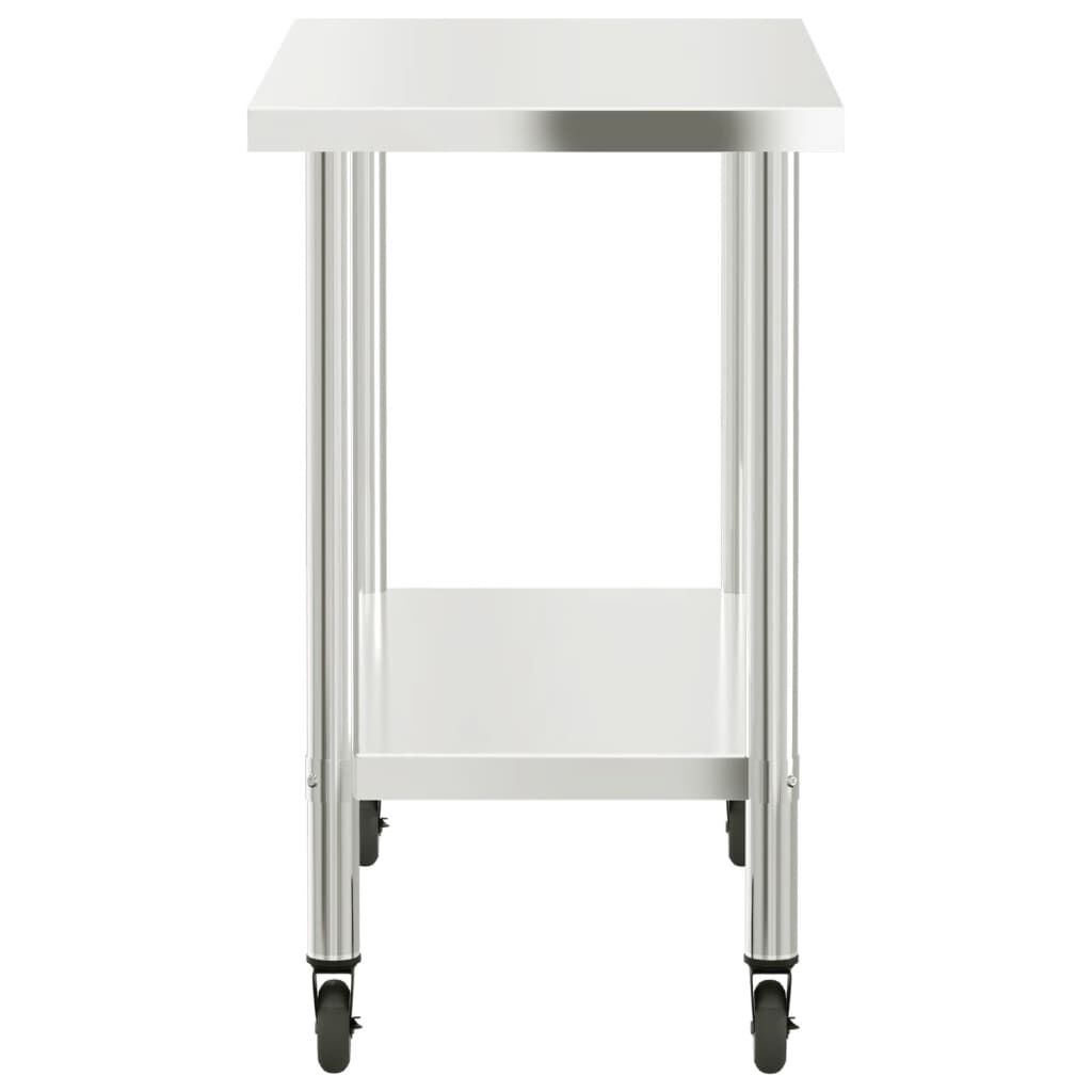 vidaXL Πάγκος Εργασίας Κουζίνας με Ροδάκια 110x55x85 εκ. Ανοξ. Ατσάλι