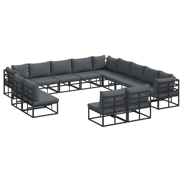 vidaXL Σετ Καναπέ Κήπου με μαξιλάρι 13 pcs Μαύρο Αλουμίνιο