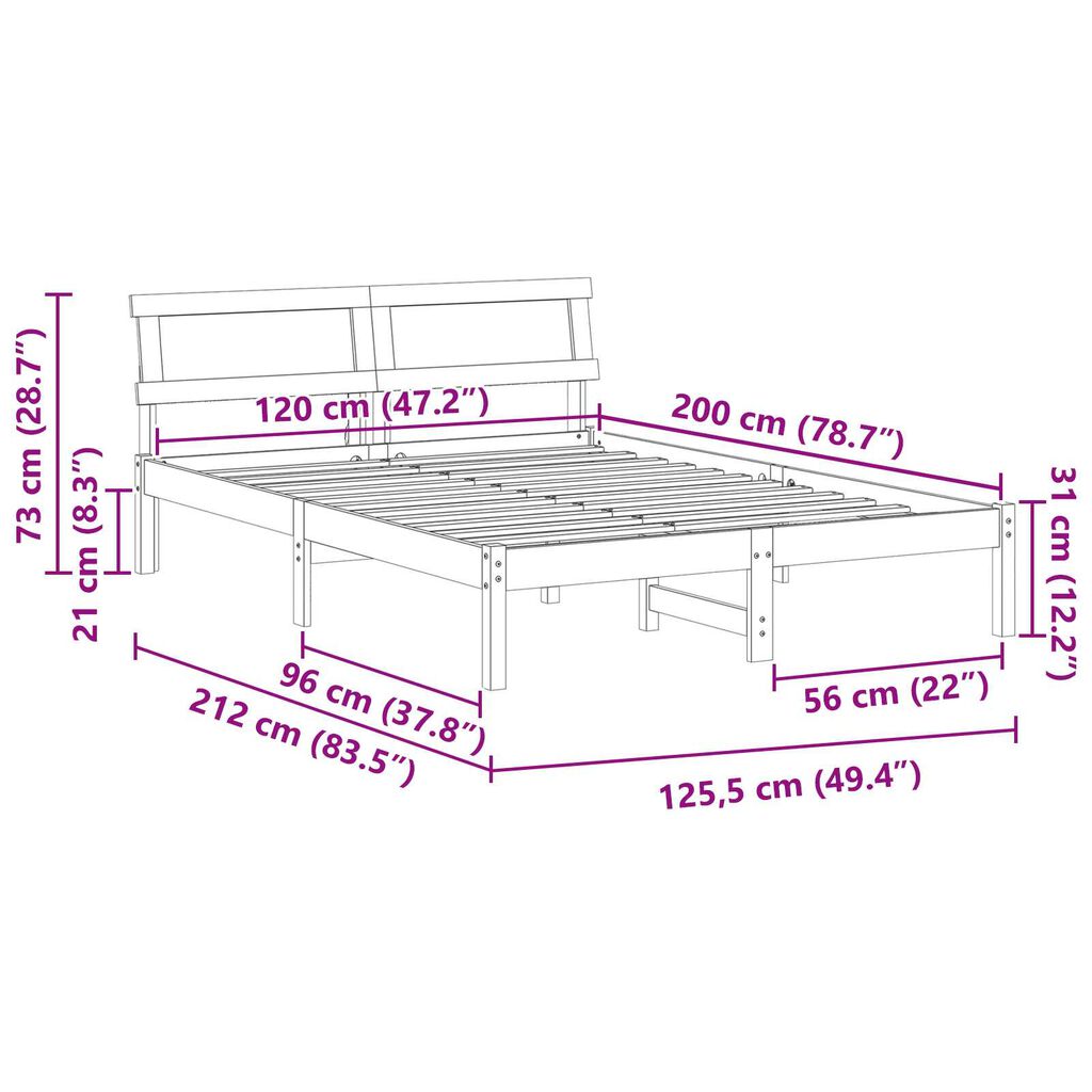 vidaXL Σκελετός Κρεβατιού Λευκό 120 x 200 cm Συμπαγές ξύλο πεύκου