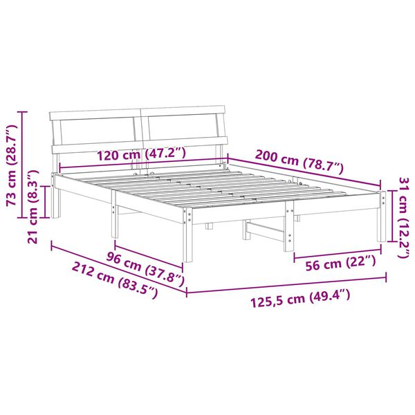 vidaXL Σκελετός Κρεβατιού Λευκό 120 x 200 cm Συμπαγές ξύλο πεύκου