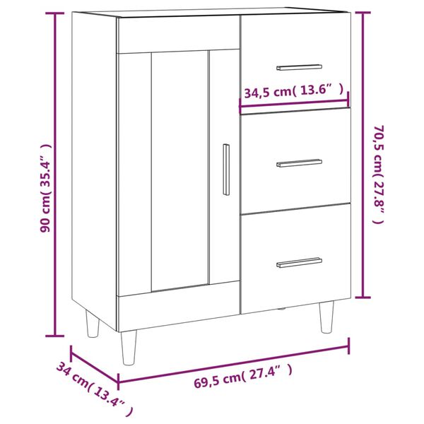 vidaXL Ντουλάπι Γυαλιστερό Λευκό 69,5x34x90 εκ. Επεξεργασμένο Ξύλο