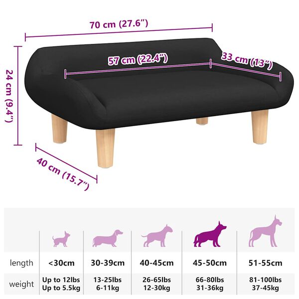 vidaXL Κρεβάτι Σκύλου Μαύρο 70 x 40 x 24 εκ. Υφασμάτινο