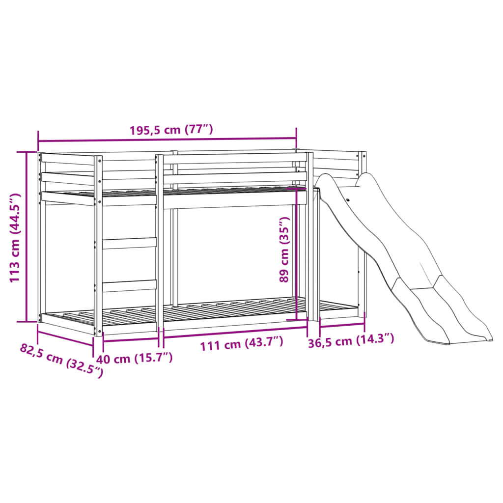 vidaXL Κουκέτα με Τσουλήθρα/Σκάλα 75x190 εκ. από Μασίφ Ξύλο Πεύκου