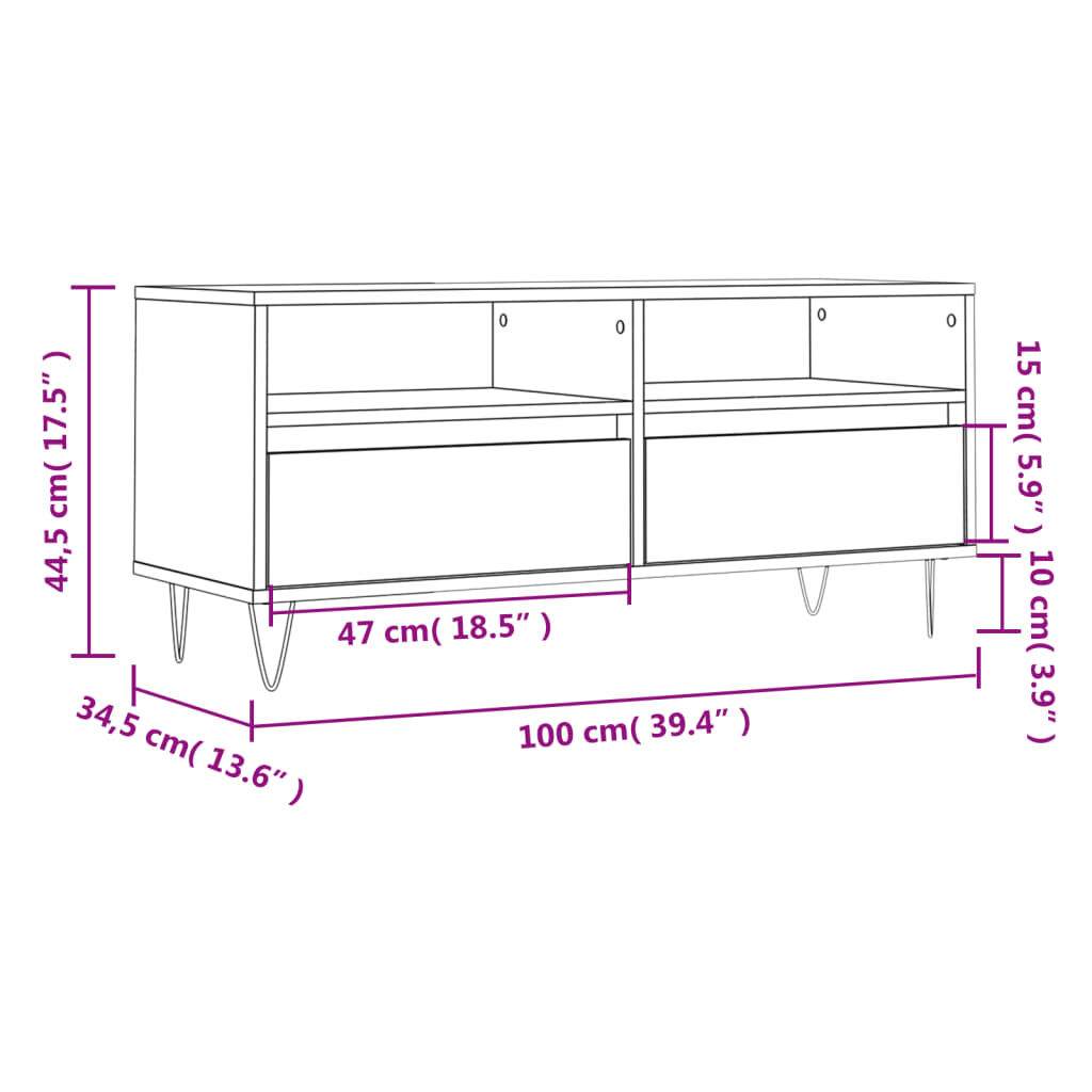 vidaXL Έπιπλο Τηλεόρασης Λευκό 100x34,5x44,5 εκ. Επεξεργασμένο Ξύλο