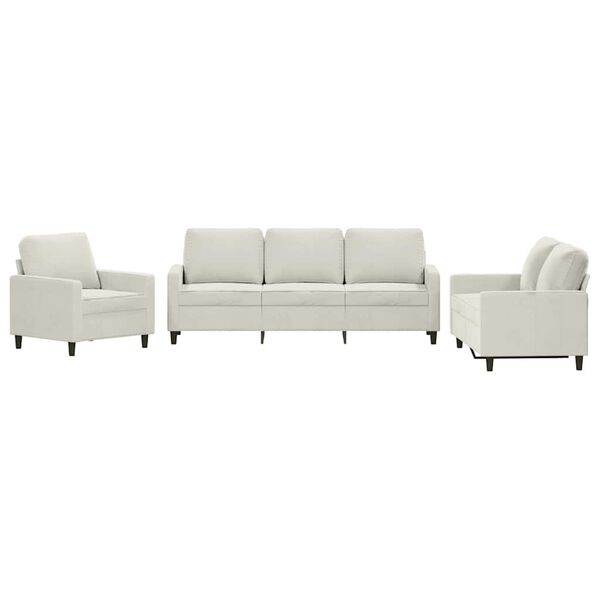 vidaXL Πολυθρόνες Σετ 3 Τεμαχίων Κρεμ από Βελούδο με Μαξιλάρια