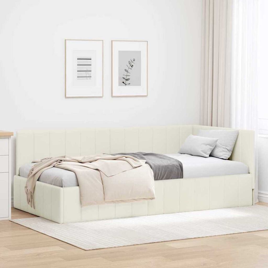 vidaXL Κρεβάτι Γωνίας με κεφαλάρι Κρεμ 90 x 190 cm Βελούδο