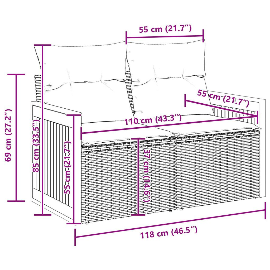 vidaXL Σετ Καναπέ Κήπου με μαξιλάρι 13 pcs Γκρι 110 x 55 x 71 εκ