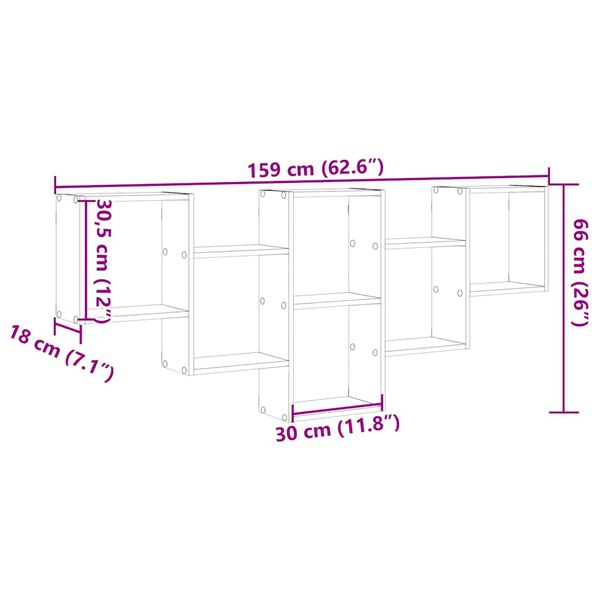 vidaXL Ραφιέρα Τοίχου Λευκό 159x18x66 εκ. από Επεξ. Ξύλο