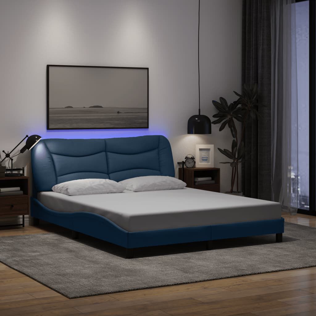 vidaXL Πλαίσιο Κρεβατιού με LED Μπλε 160x200 εκ. Υφασμάτινο