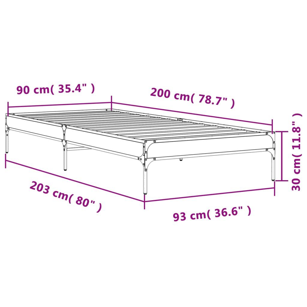 vidaXL Πλαίσιο Κρεβατιού Sonoma Δρυς 90x200 εκ. Επεξ. Ξύλο & Μέταλλο