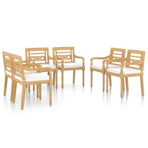 vidaXL Καρέκλες Batavia 6 τεμ. από Μασίφ Ξύλο Teak με Μαξιλάρια