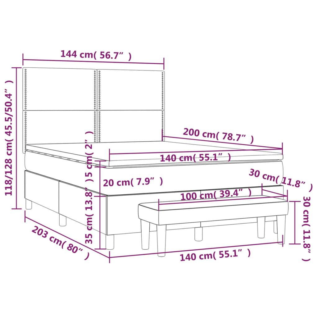 vidaXL Κρεβάτι Boxspring με Στρώμα Ανοιχτό Γκρι 140x200 εκ. Βελούδινο