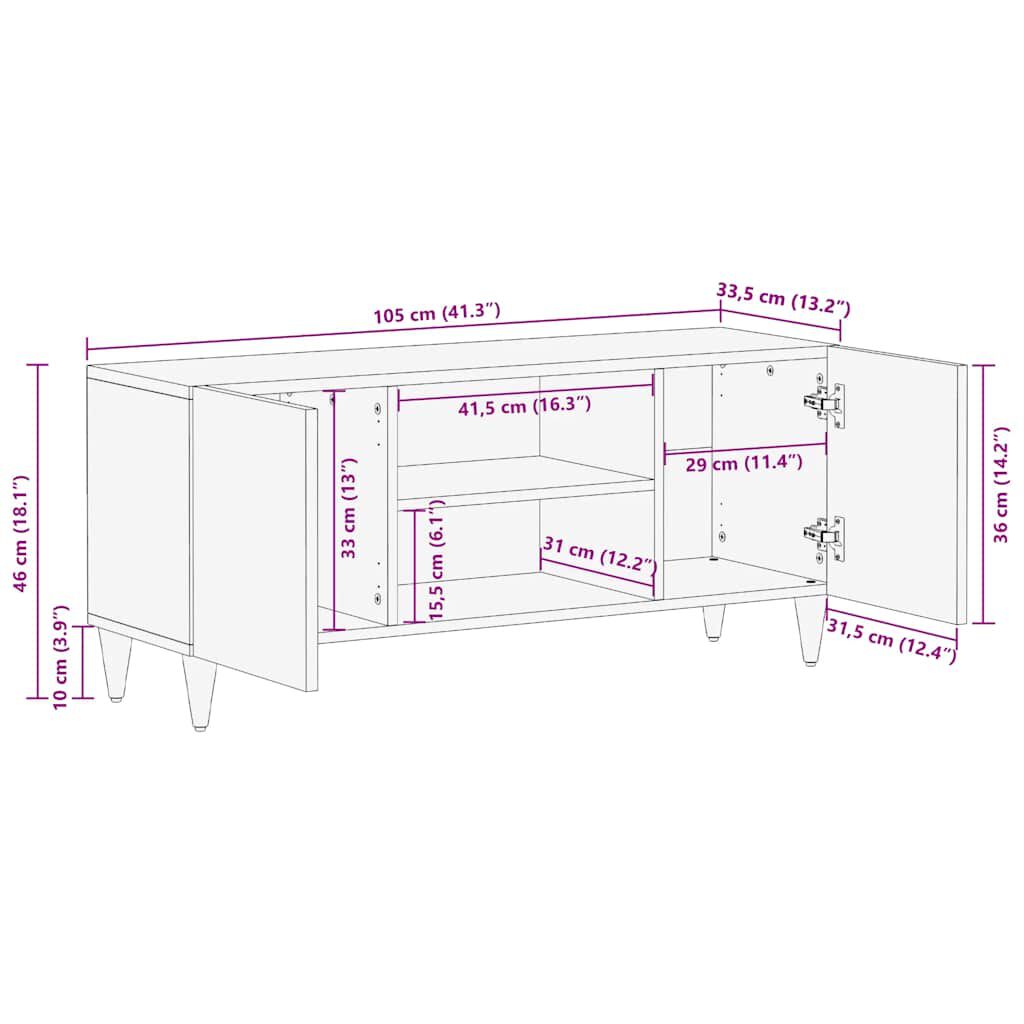 ντουλάπι τηλεόρασης vidaXL ανοιχτό γκρι 105x33,5x46cm μασίφ ξύλο Mango