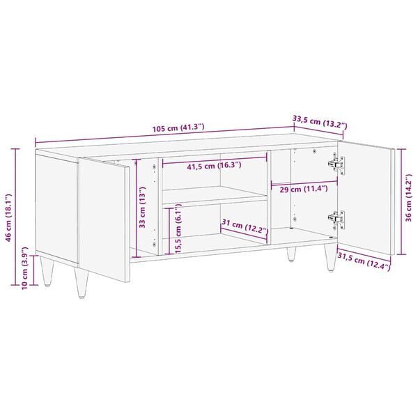 ντουλάπι τηλεόρασης vidaXL ανοιχτό γκρι 105x33,5x46cm μασίφ ξύλο Mango