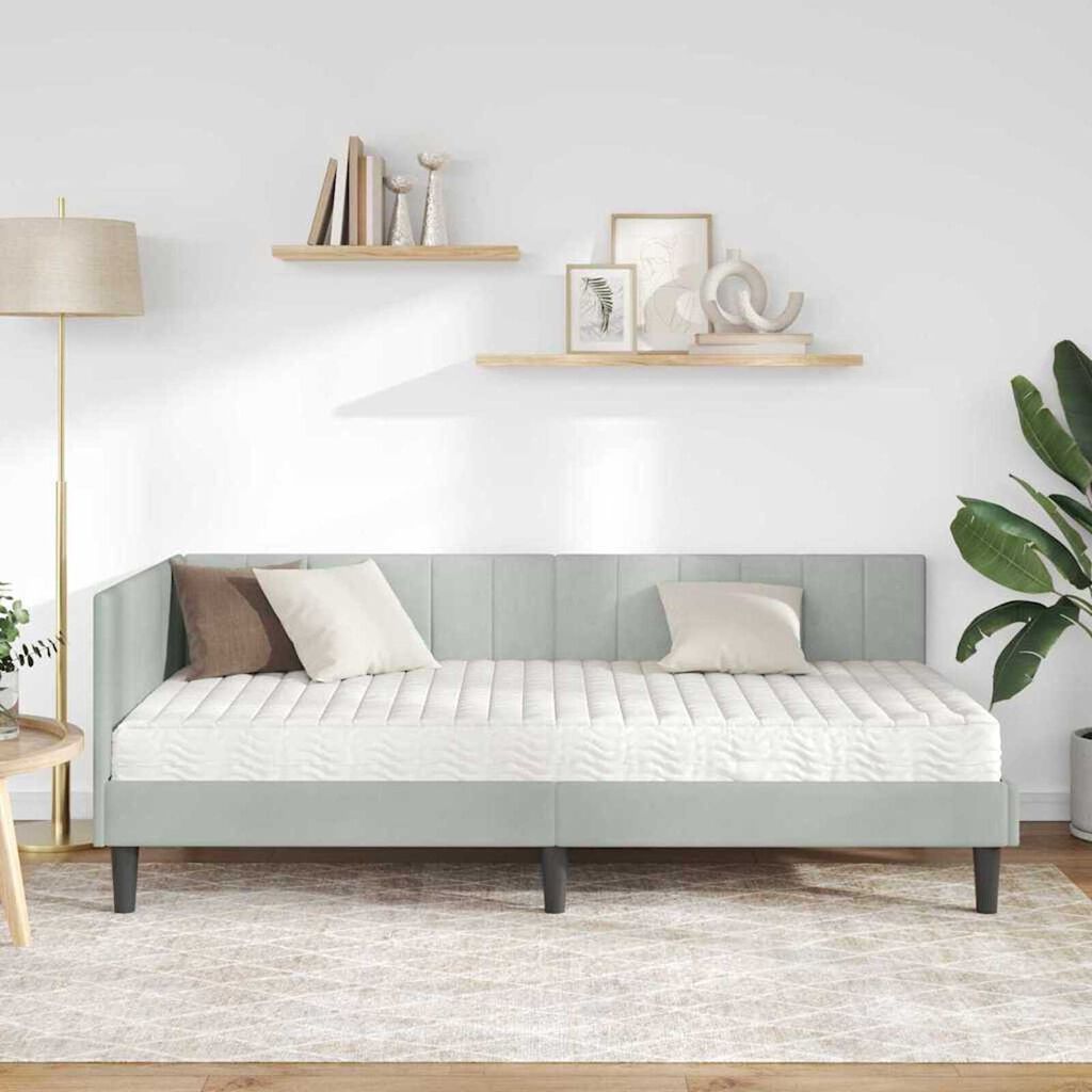 vidaXL Κρεβάτι Γωνίας με στρώμα Ανοιχτό γκρι 100 x 200 cm Βελούδο