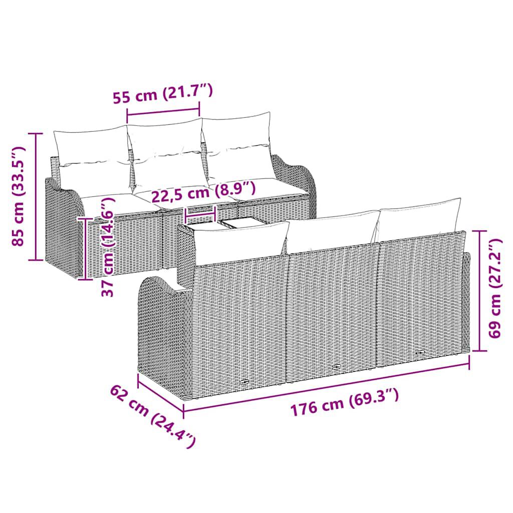 vidaXL Σετ Καναπέ Κήπου 7 pcs Μπεζ και Γκρι 55 x 55 x 37 εκ