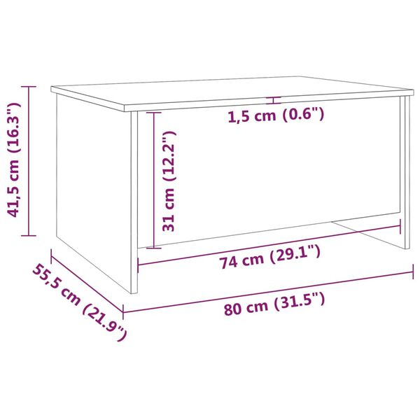 vidaXL Τραπεζάκι Σαλονιού Μαύρο 80x55,5x41,5 εκ. Επεξεργ. Ξύλο