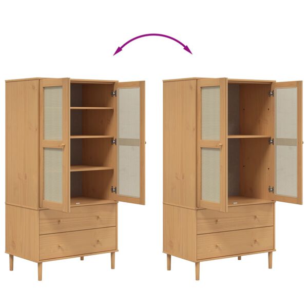 vidaXL Ντουλάπα SENJA Καφέ / Ρατάν 90 x 55 x 175 εκ. Μασίφ Ξύλο Πεύκου
