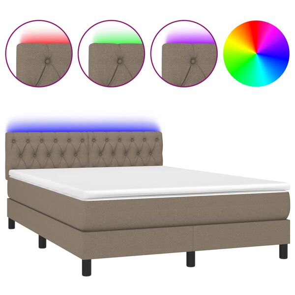 vidaXL &Kappa;&rho;&epsilon;&beta;ά&tau;&iota; Boxspring &mu;&epsilon; &Sigma;&tau;&rho;ώ&mu;&alpha; & LED Taupe 140x190 &epsilon;&kappa;. &Upsilon;&phi;&alpha;&sigma;&mu;ά&tau;&iota;&nu;&omicron;