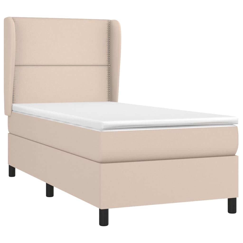 vidaXL Κρεβάτι Boxspring με Στρώμα Καπουτσίνο 90x190εκ.από Συνθ. Δέρμα