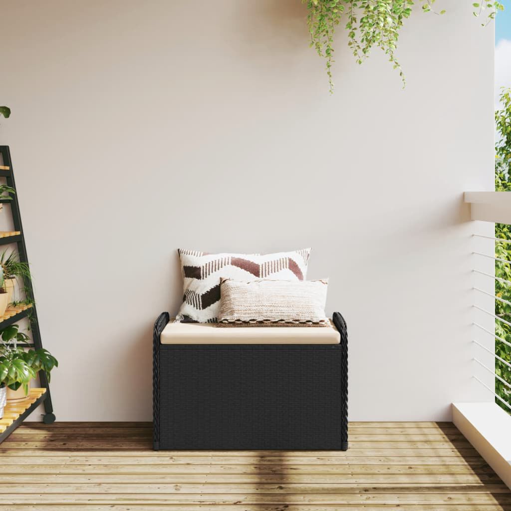 vidaXL Παγκάκι Αποθήκευσης Μαύρο 80x51x52 εκ. Συνθετικό Ρατάν Μαξιλάρι